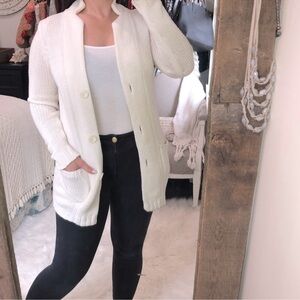 Vince Ivory Cable Knit Cotton Sweater Cardigan Sz L